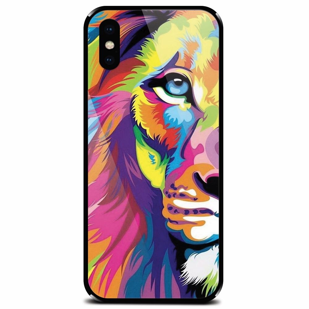 Husa din sticla securizata pentru Apple iPhone XS Max, Colorfull Lion 002