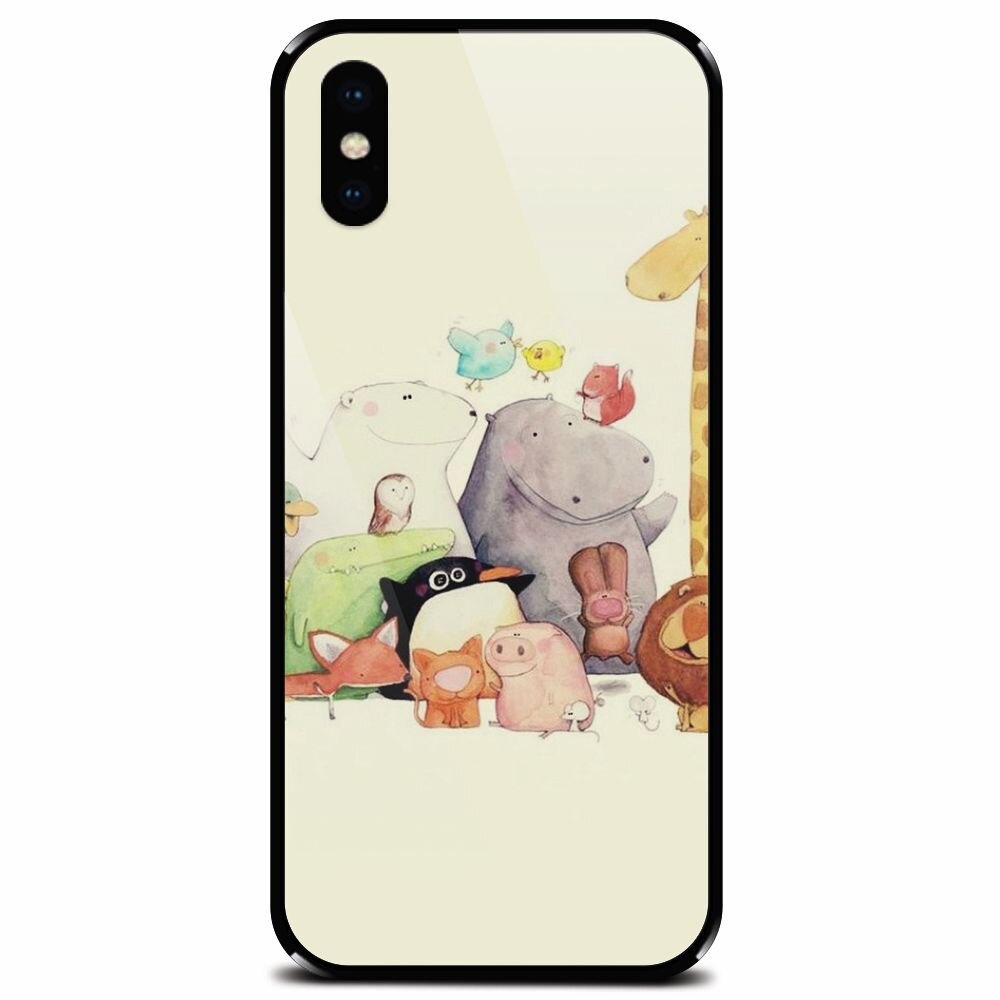 Husa din sticla securizata pentru Apple iPhone XS Max, Cute Cartoon Animals