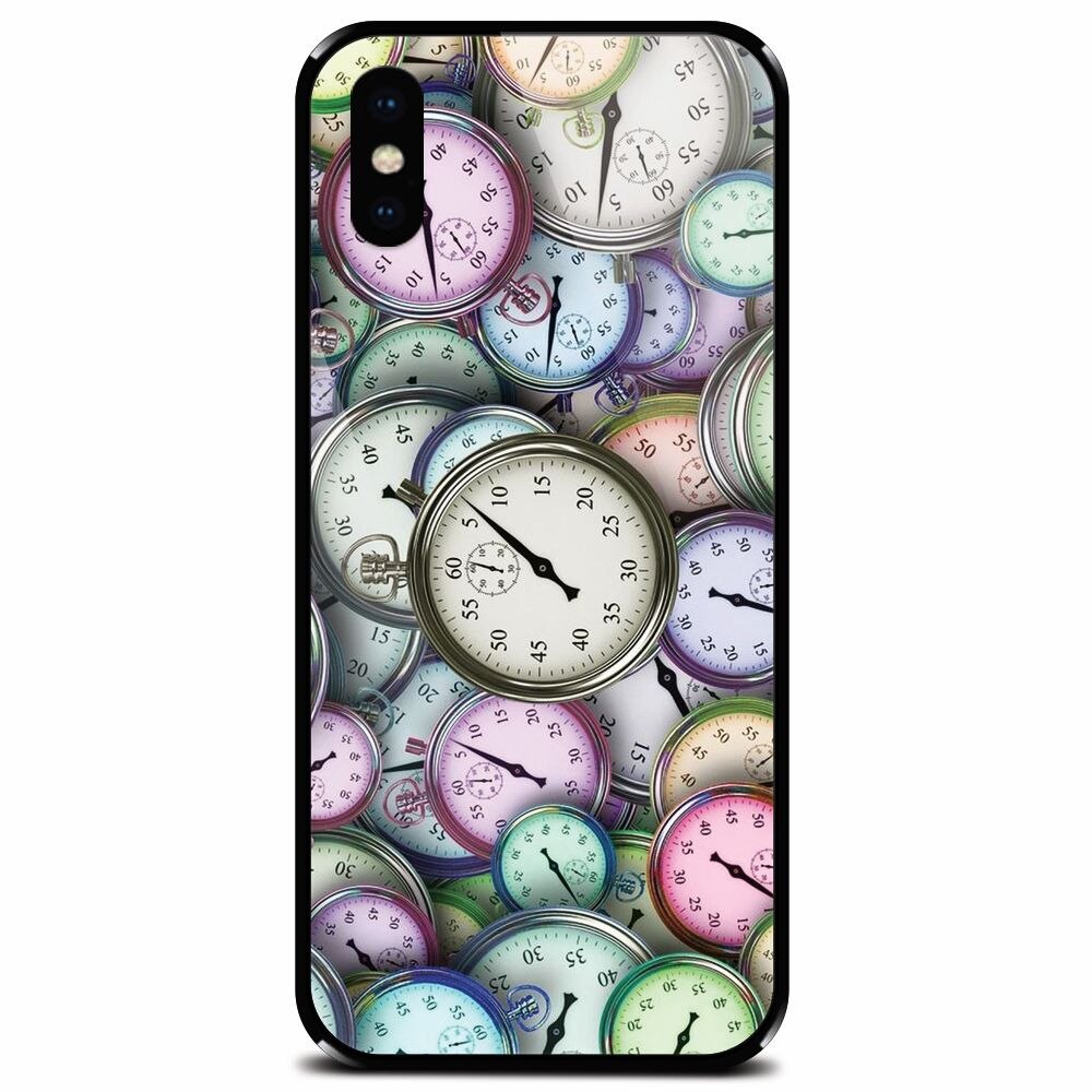 Husa din sticla securizata pentru Apple iPhone XS, Clocks
