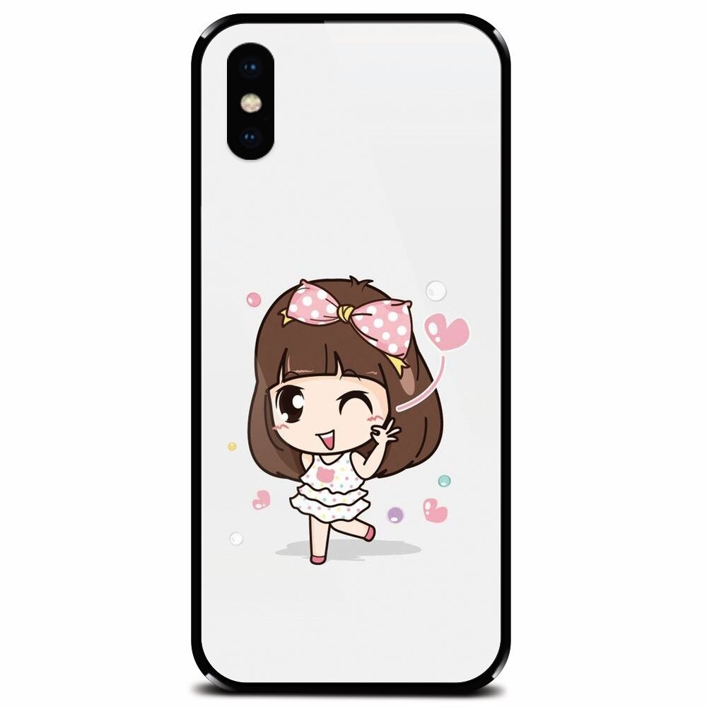 Husa din sticla securizata pentru Apple iPhone XS, Happy Girl
