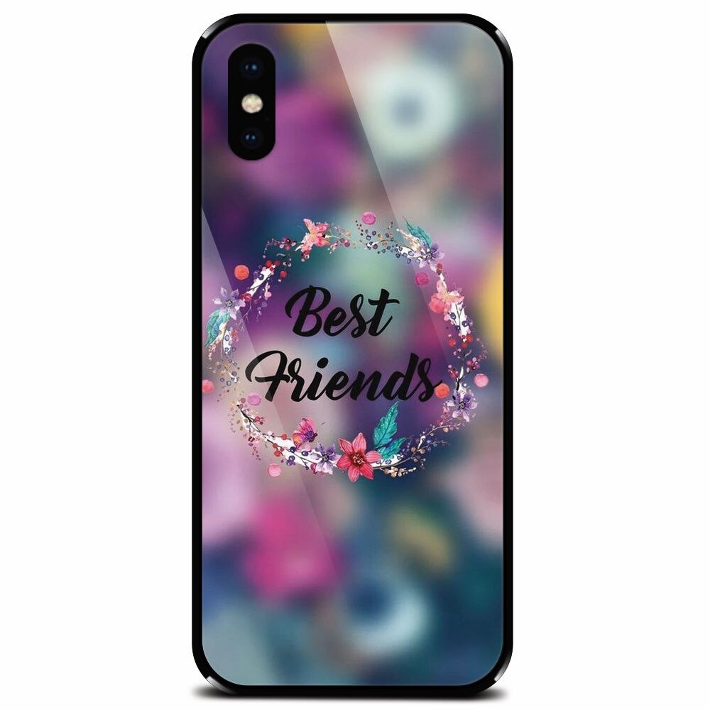 Husa din sticla securizata pentru Apple iPhone XS, Best Friends 101