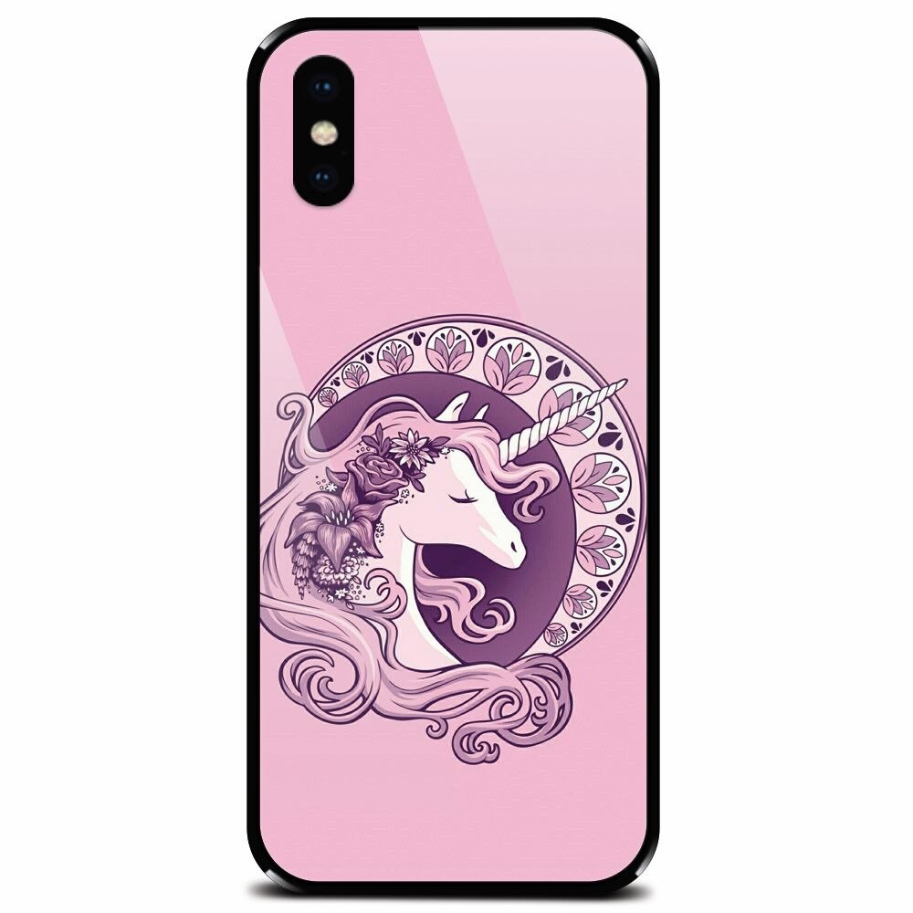 Husa din sticla securizata pentru Apple iPhone XS, Purple Unicorn