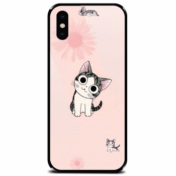 Husa din sticla securizata pentru Apple iPhone XS Max, Cute Cat 101 Husa din sticla securizata pentru Apple iPhone XS Max, Cute Cat 101