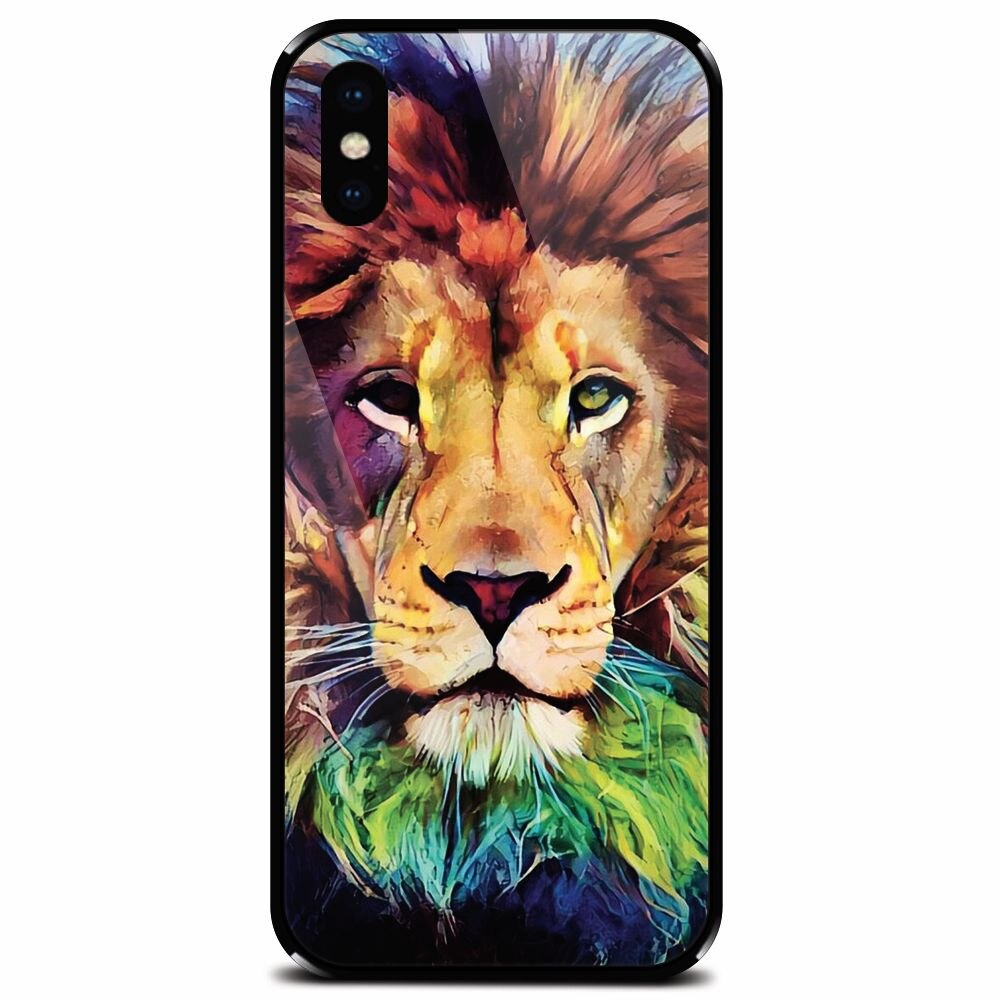 Husa din sticla securizata pentru Apple iPhone X, Colorfull Lion
