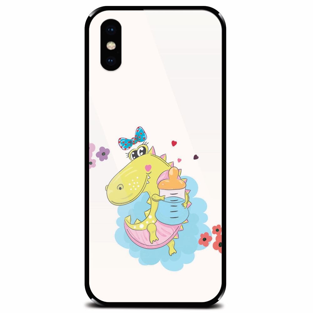 Husa din sticla securizata pentru Apple iPhone XS, Bebe Crocodil