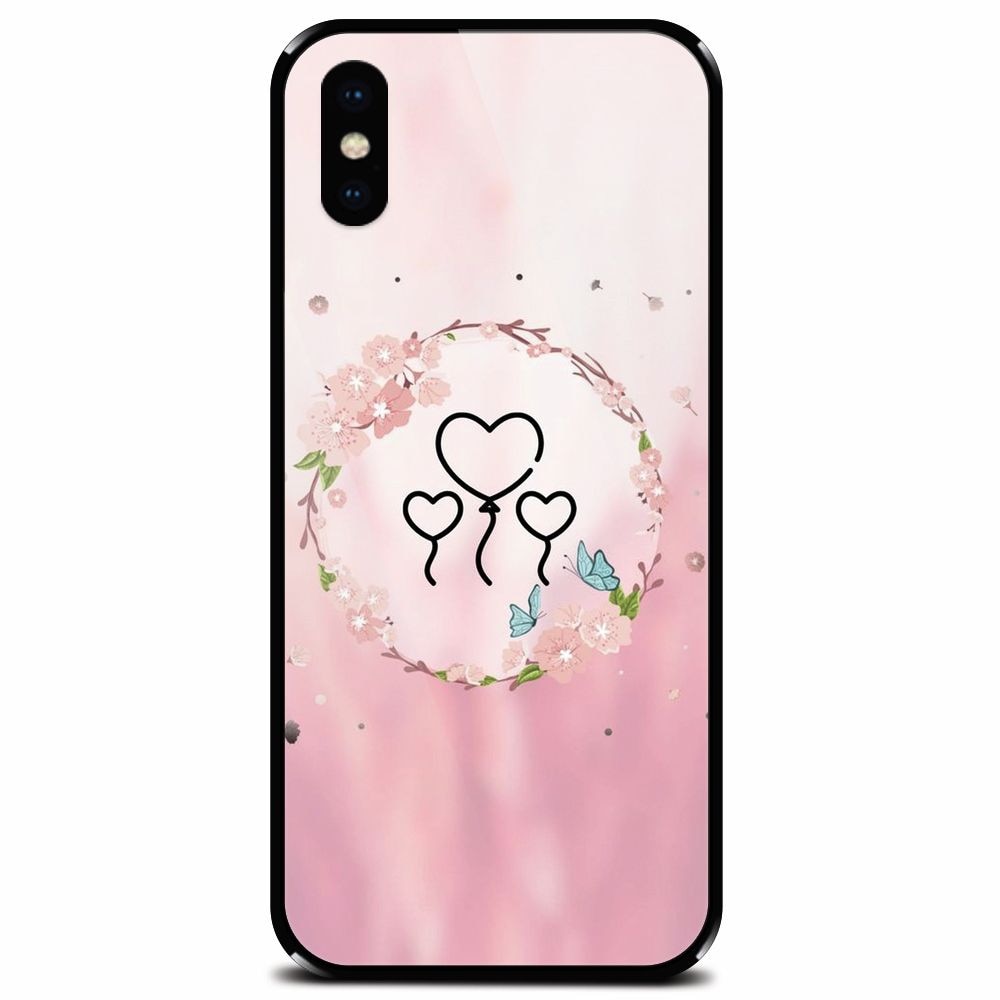 Husa din sticla securizata pentru Apple iPhone XS, Heart Baloons