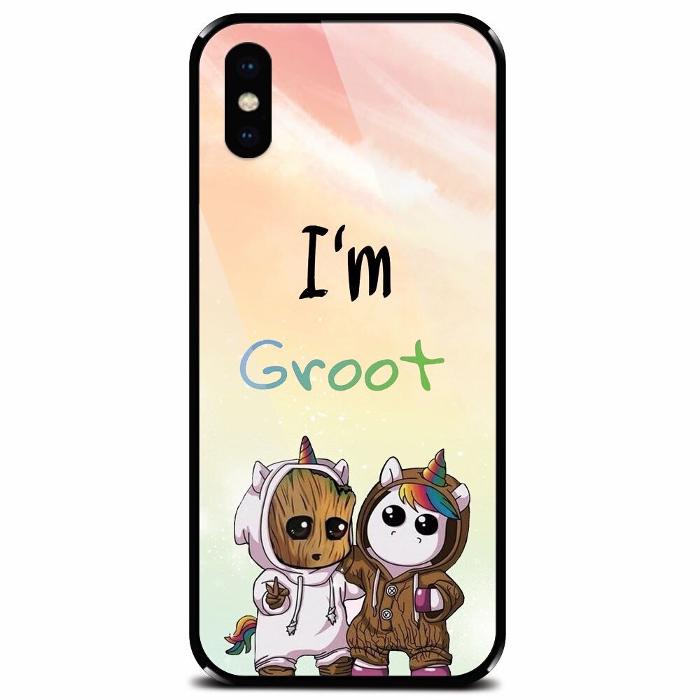 Husa din sticla securizata pentru Apple iPhone XS, Im Groot