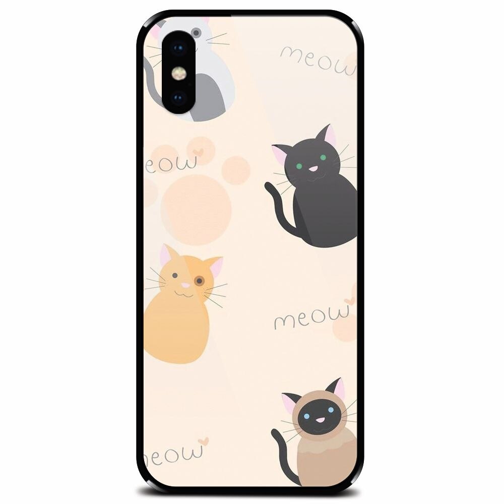 Husa din sticla securizata pentru Apple iPhone XS, Meow