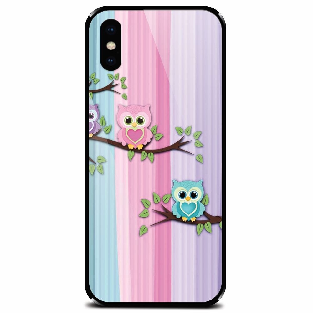 Husa din sticla securizata pentru Apple iPhone X, Cute Owl
