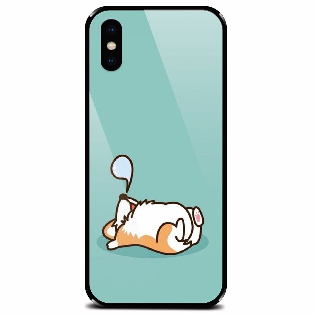 Husa din sticla securizata pentru Apple iPhone XS, Cute Corgi
