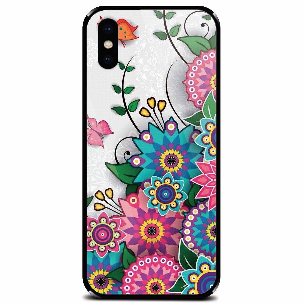 Husa din sticla securizata pentru Apple iPhone XS, Mandala Flowers
