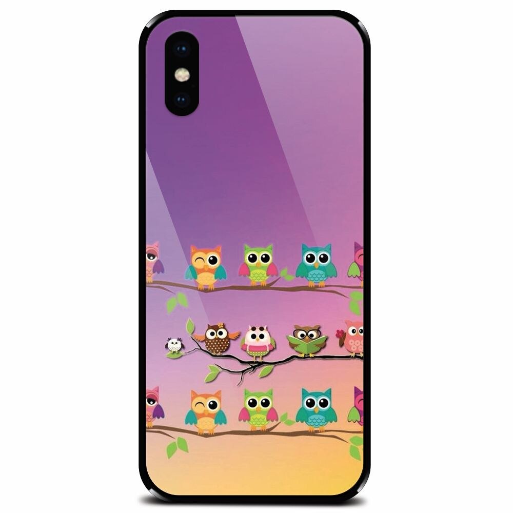 Husa din sticla securizata pentru Apple iPhone XS, Owls