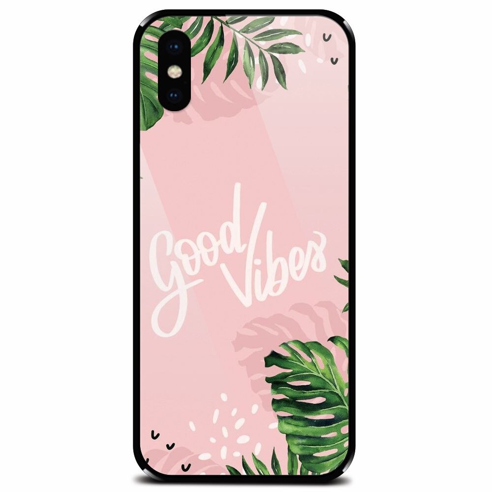Husa din sticla securizata pentru Apple iPhone XS, Good Vibes