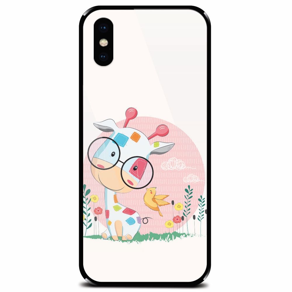 Husa din sticla securizata pentru Apple iPhone X, Baby Giraffe