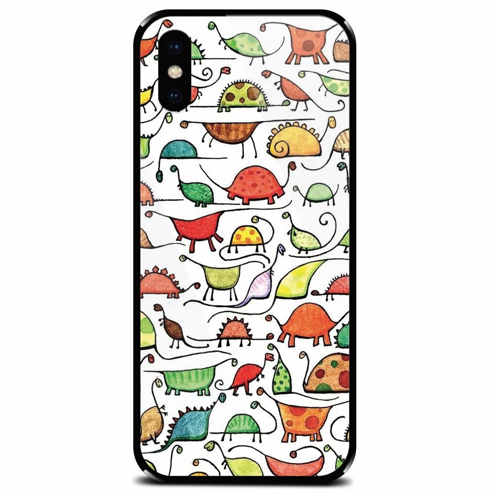 Husa din sticla securizata pentru Apple iPhone XS Max, Dino