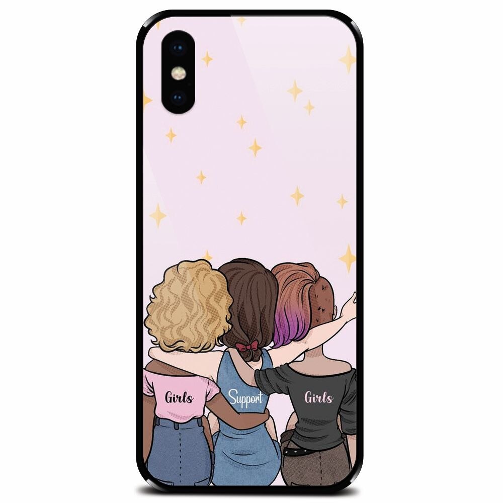 Husa din sticla securizata pentru Apple iPhone XS Max, Girls Support Girls