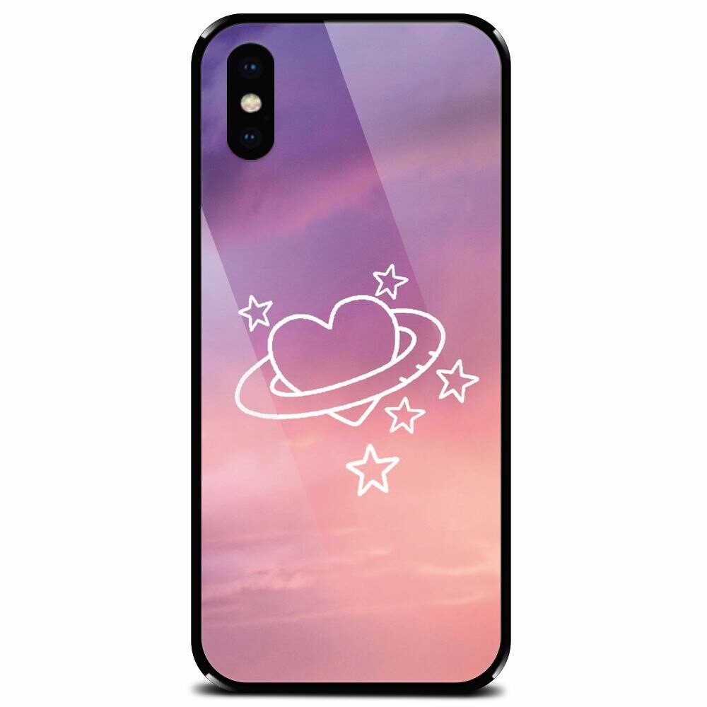 Husa din sticla securizata pentru Apple iPhone X, Galaxy Heart