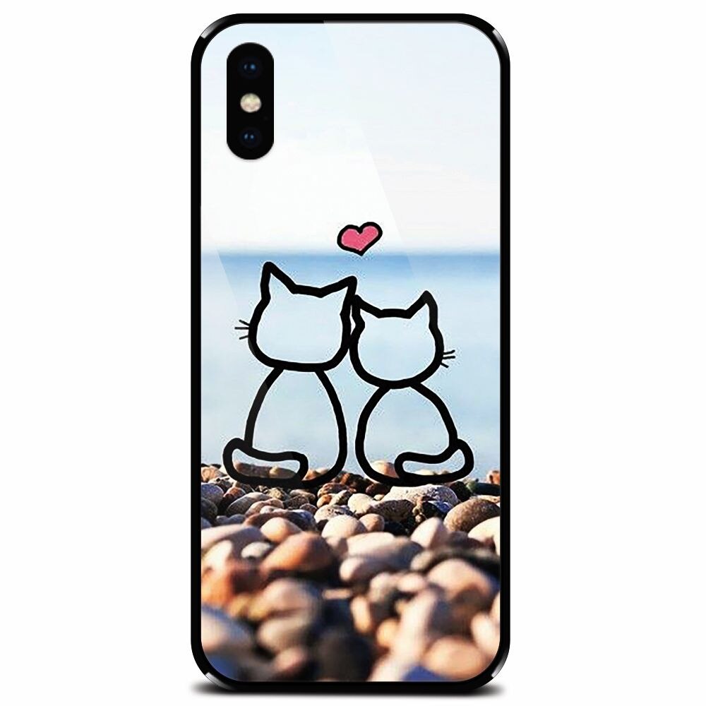 Husa din sticla securizata pentru Apple iPhone XS, In Love Cats