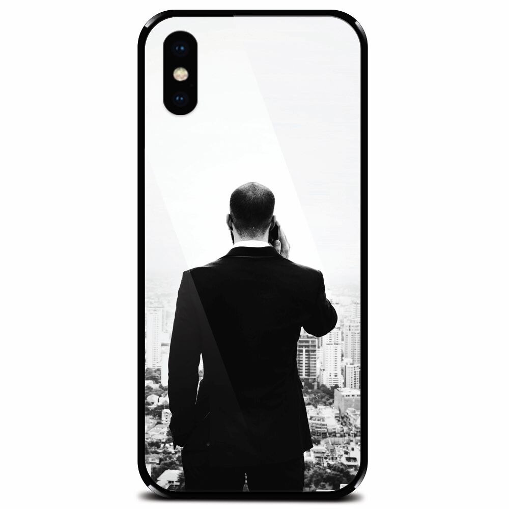 Husa din sticla securizata pentru Apple iPhone XS, Man In Suit