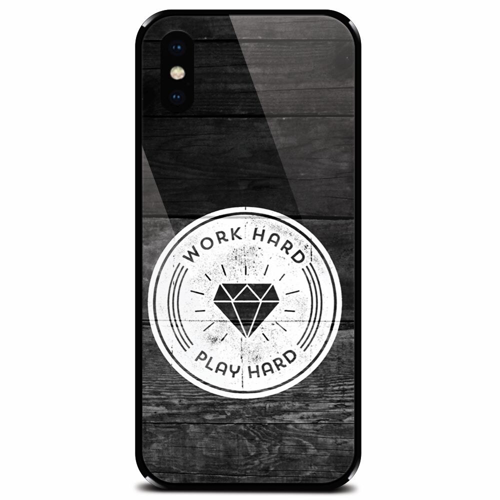 Husa din sticla securizata pentru Apple iPhone X, Work Hard Play Hard