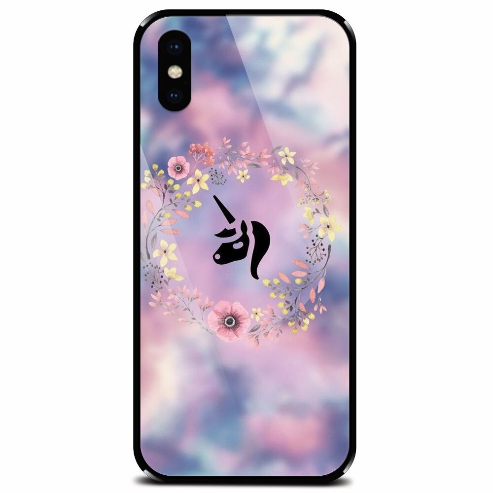 Husa din sticla securizata pentru Apple iPhone XS, Unicorn Icon