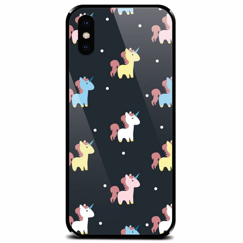 Husa din sticla securizata pentru Apple iPhone XS, Unicorns