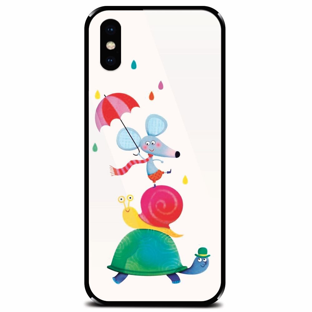 Husa din sticla securizata pentru Apple iPhone XS, Happy Animals