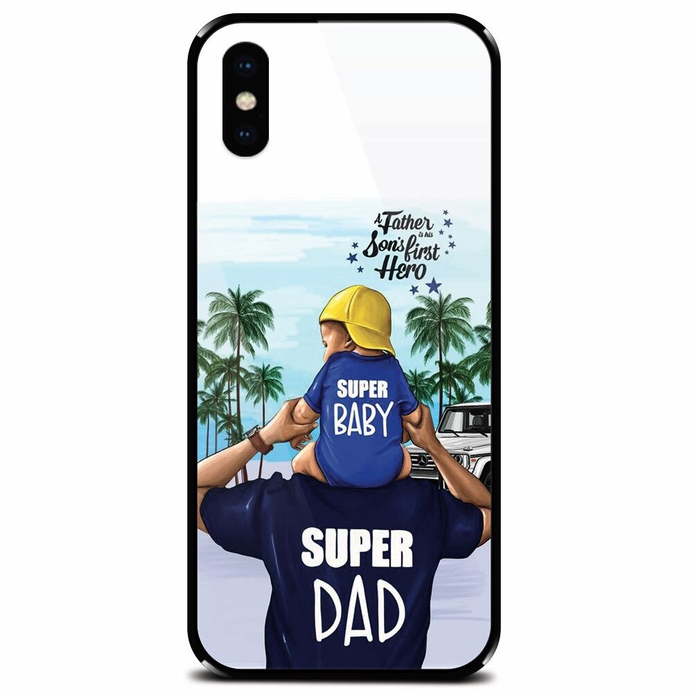 Husa din sticla securizata pentru Apple iPhone X, Super Dad