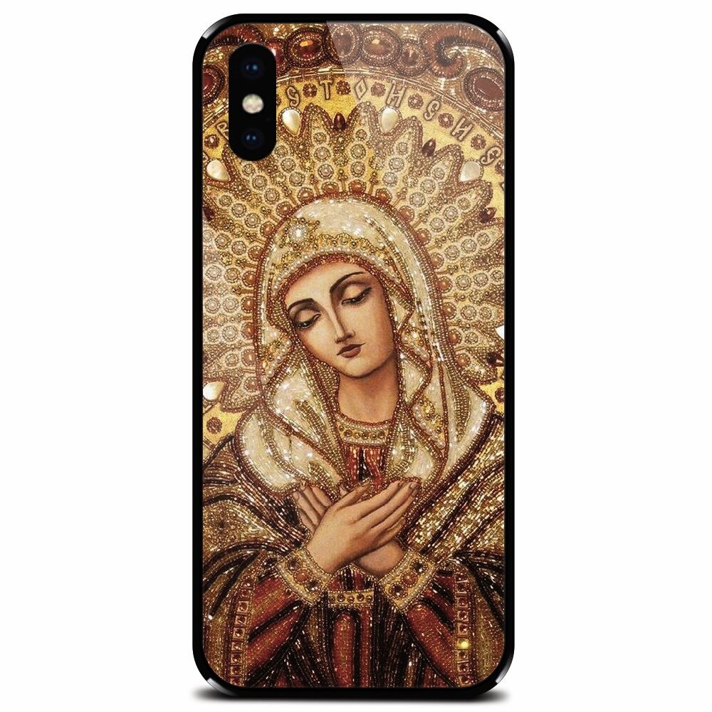 Husa din sticla securizata pentru Apple iPhone X, Maica Domnului