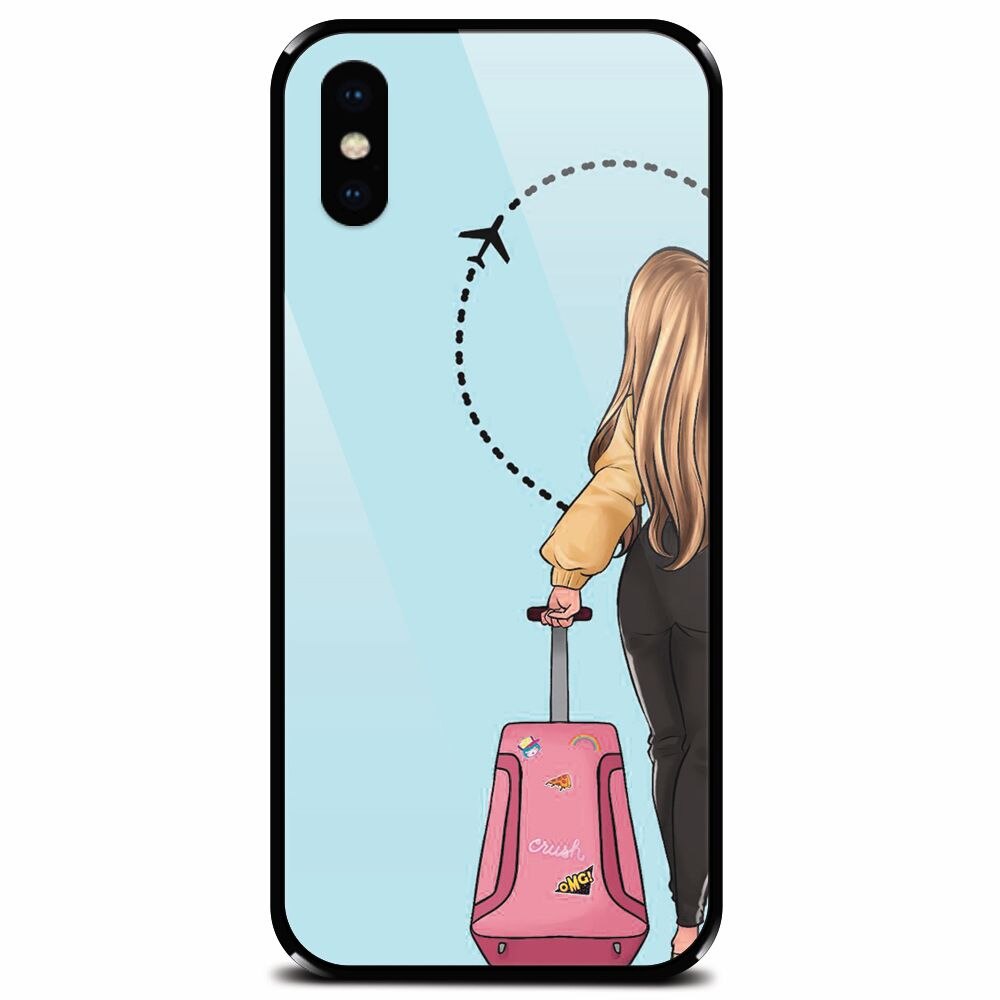 Husa din sticla securizata pentru Apple iPhone XS Max, Travel Girl