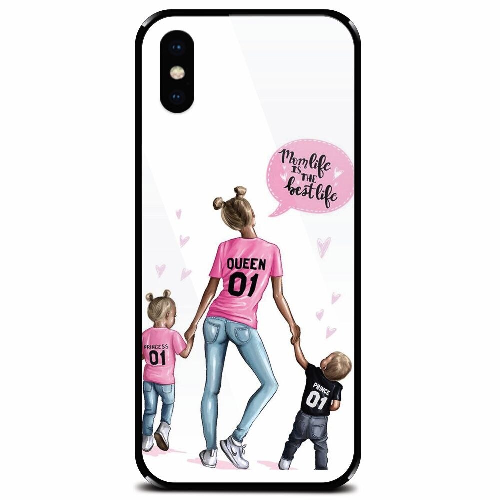 Husa din sticla securizata pentru Apple iPhone XS, Mom Life