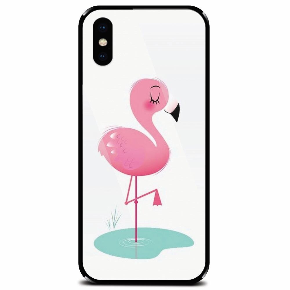 Husa din sticla securizata pentru Apple iPhone XS, Flamingo Pink