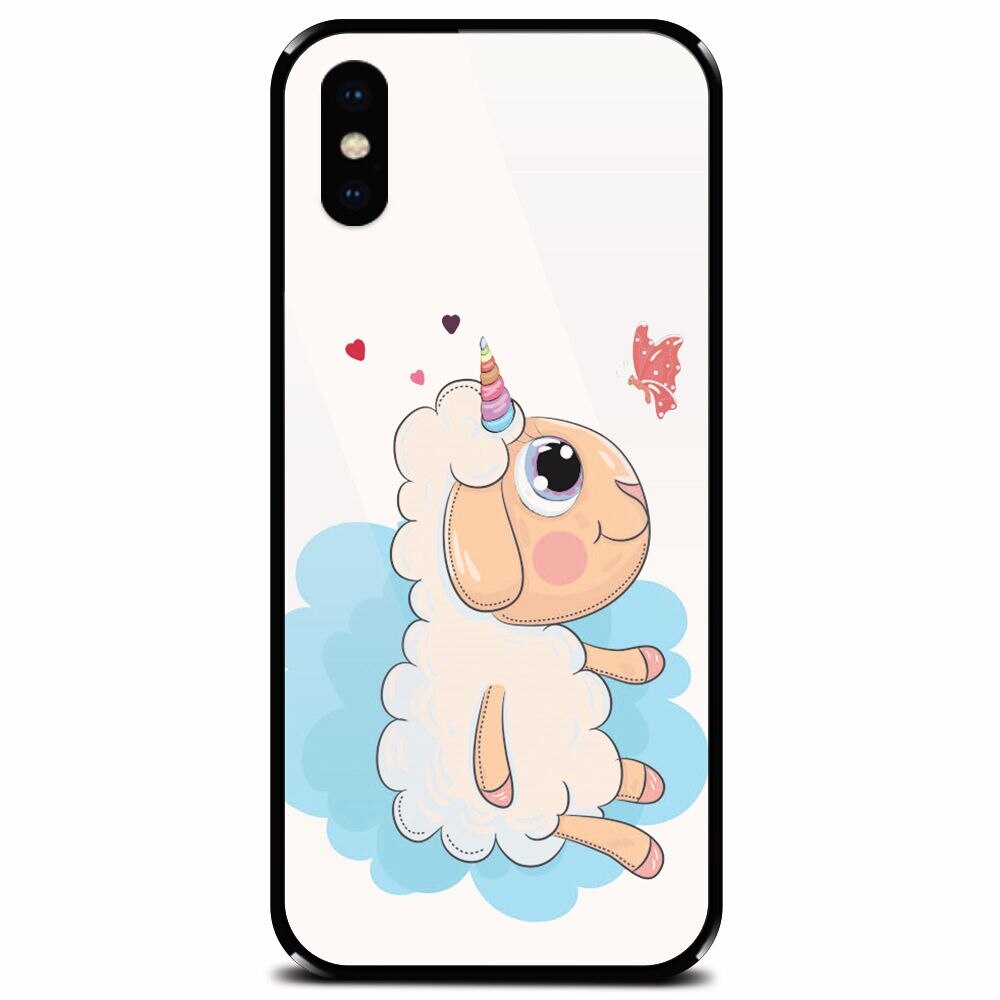 Husa din sticla securizata pentru Apple iPhone XS, Sheep Star