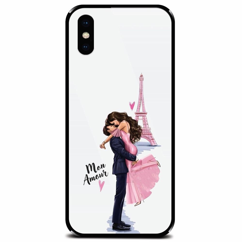 Husa din sticla securizata pentru Apple iPhone X, Paris Love Mon Amour