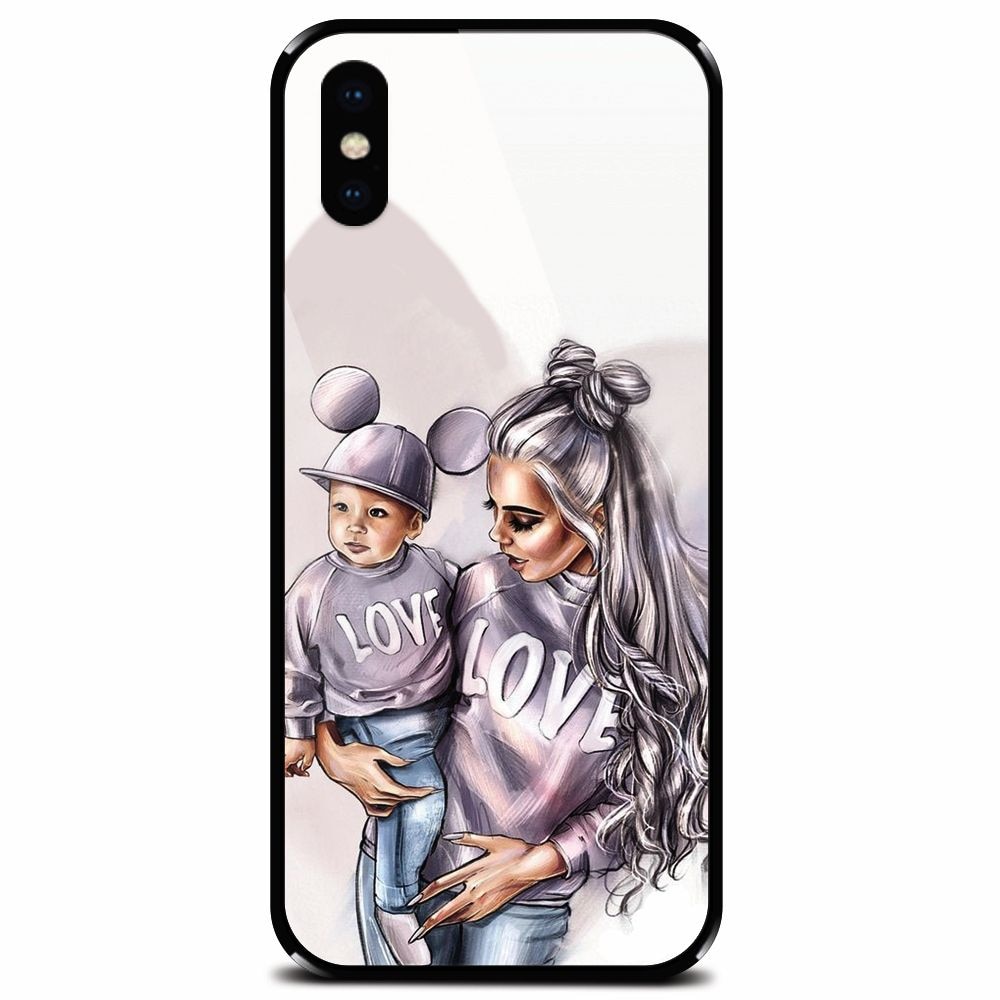 Husa din sticla securizata pentru Apple iPhone X, Mommy Love