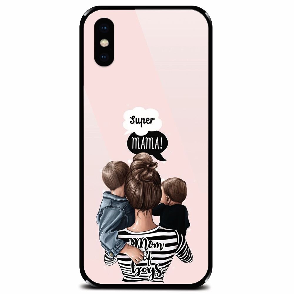Husa din sticla securizata pentru Apple iPhone XS, Mom Of Boys