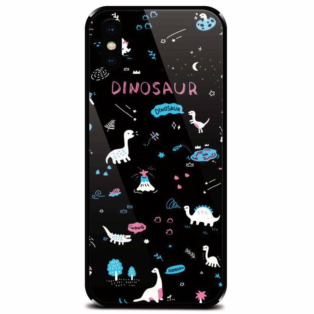 Husa din sticla securizata pentru Apple iPhone XS, Dinosaur