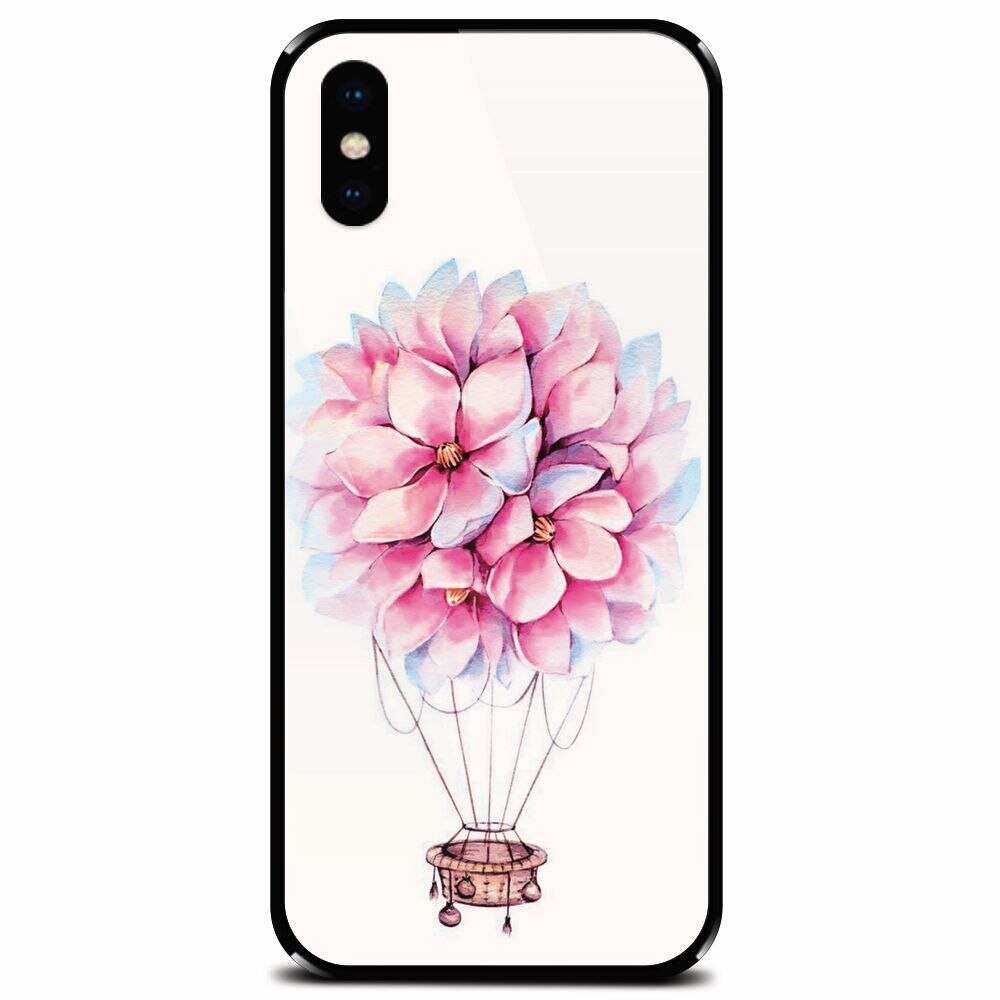 Husa din sticla securizata pentru Apple iPhone XS, Flower Baloon