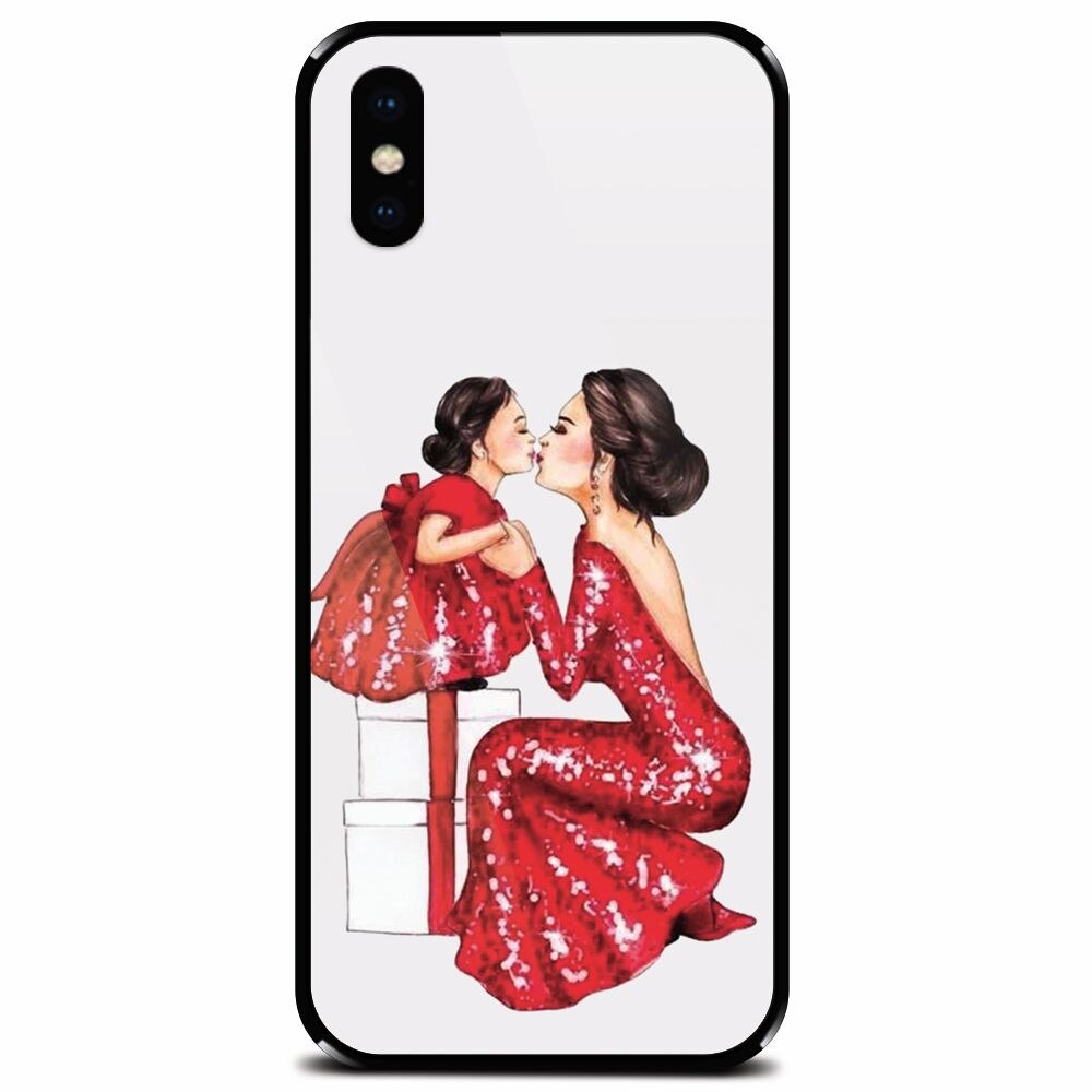 Husa din sticla securizata pentru Apple iPhone XS, Double Red Dress
