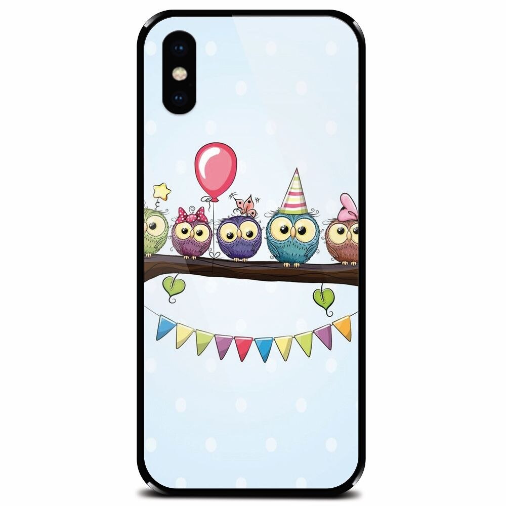 Husa din sticla securizata pentru Apple iPhone XS, Party Birds