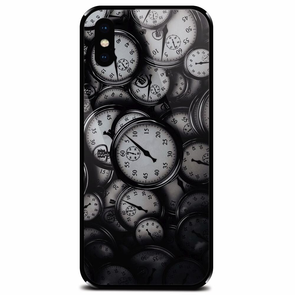 Husa din sticla securizata pentru Apple iPhone XS, Clocks Bw