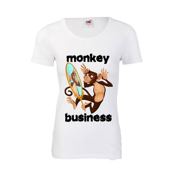 Tricou dama Fruit of the loom mesaj haios Monkey business maimuta ,alb, 2XL Tricou dama Fruit of the loom mesaj haios Monkey business maimuta ,alb, 2XL