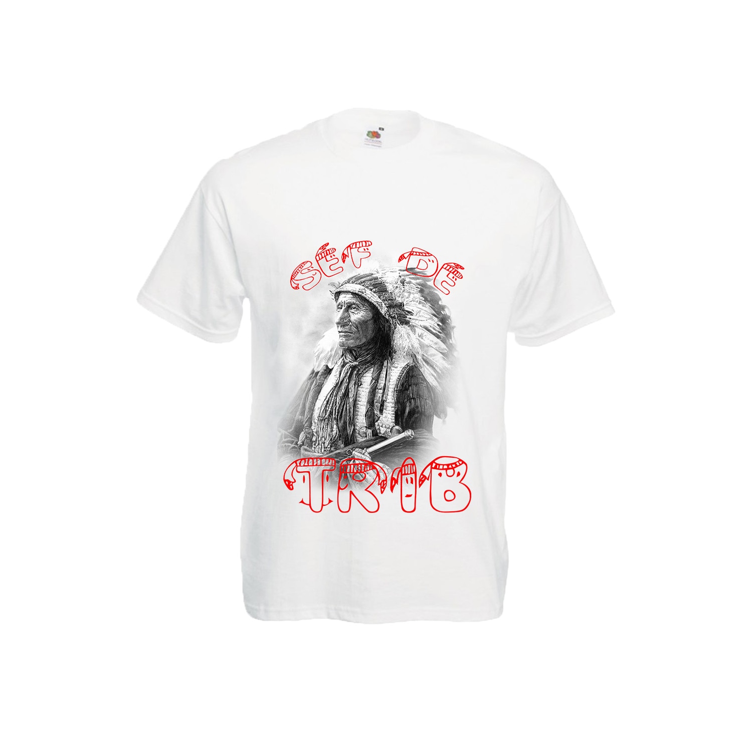 Tricou barbatesc Fruit of the loom personalizat indian sef de trib ,alb, XL
