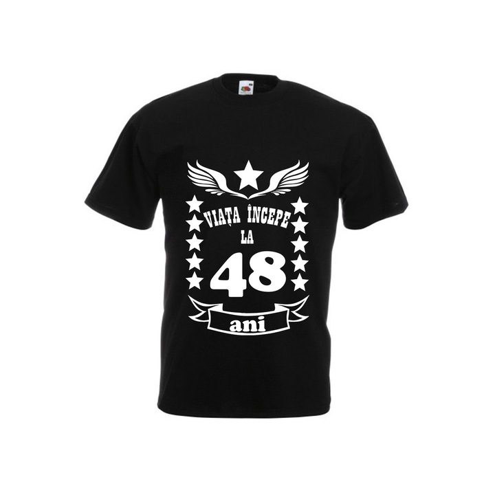 Tricou barbatesc Fruit of the loom Viata incepe la 48 ani negru S