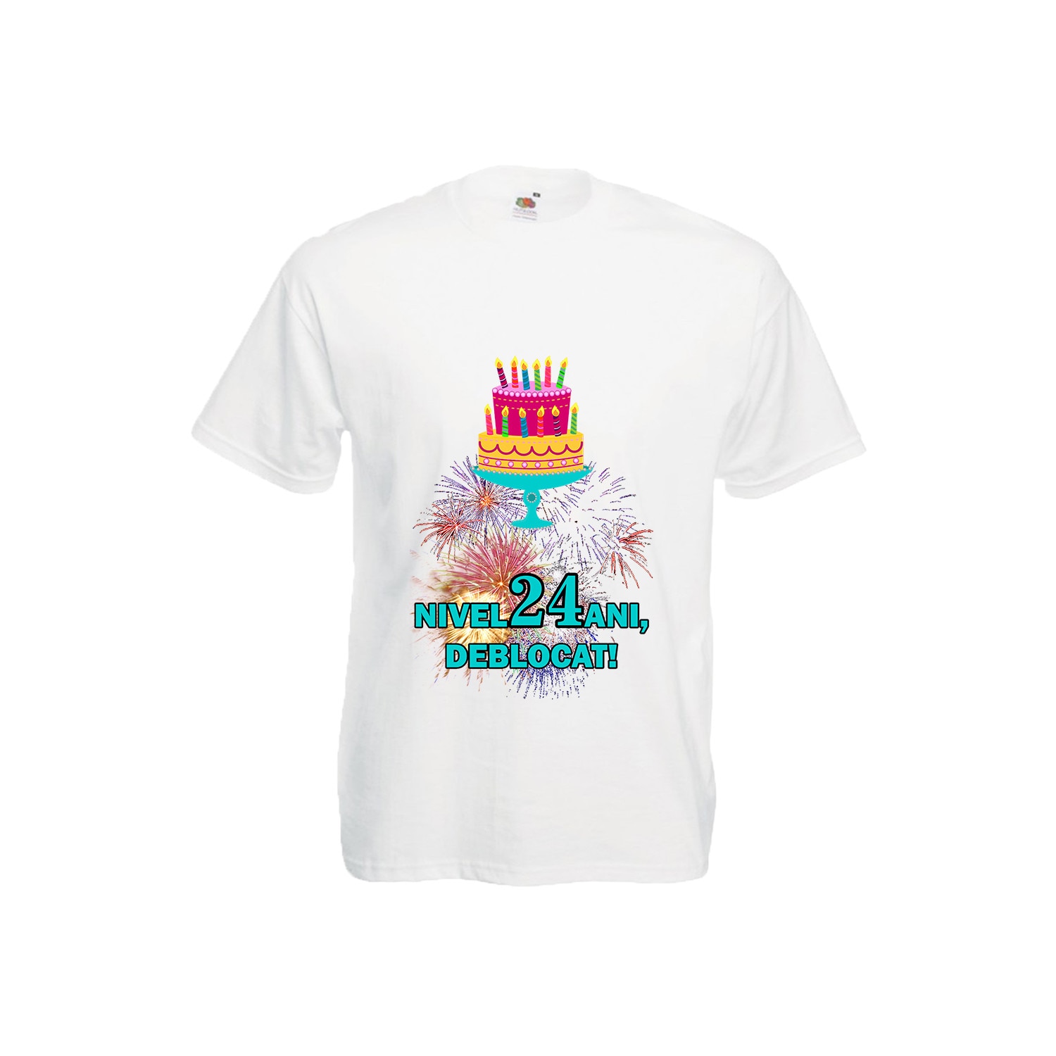 Tricou barbatesc personalizat Fruit of the loom aniversar Nivel 24 ani, deblocat ,alb, S