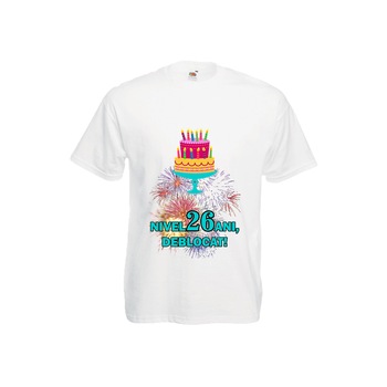 Tricou barbatesc personalizat Fruit of the loom aniversar Nivel 26 ani, deblocat, alb, L Tricou barbatesc personalizat Fruit of the loom aniversar Nivel 26 ani, deblocat, alb, L