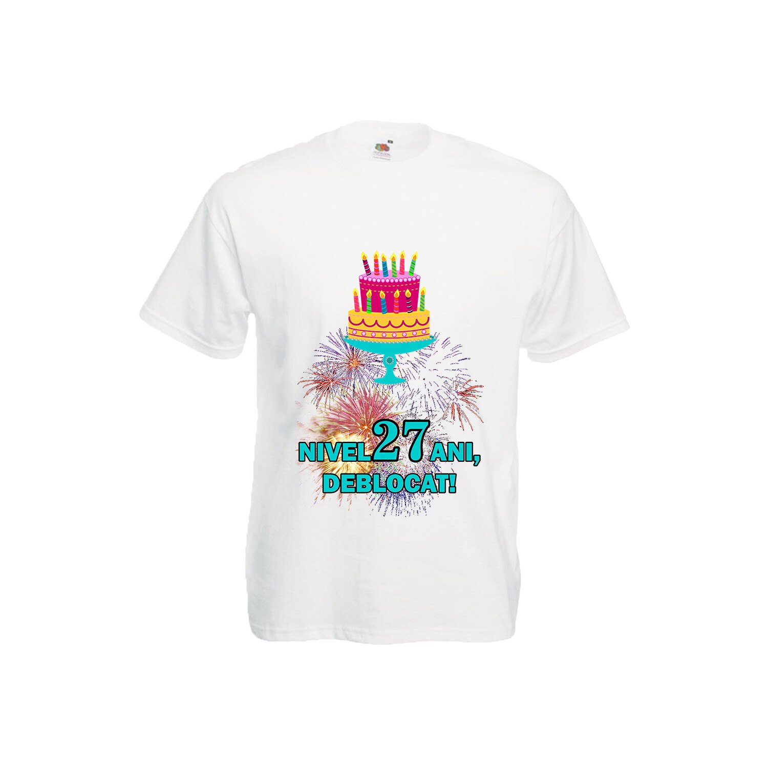 Tricou barbatesc personalizat Fruit of the loom aniversar nivel 27 ani, deblocat, alb, 2XL