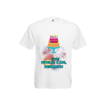 Tricou barbatesc personalizat Fruit of the loom aniversar nivel 27 ani, deblocat, alb, 2XL Tricou barbatesc personalizat Fruit of the loom aniversar nivel 27 ani, deblocat, alb, 2XL