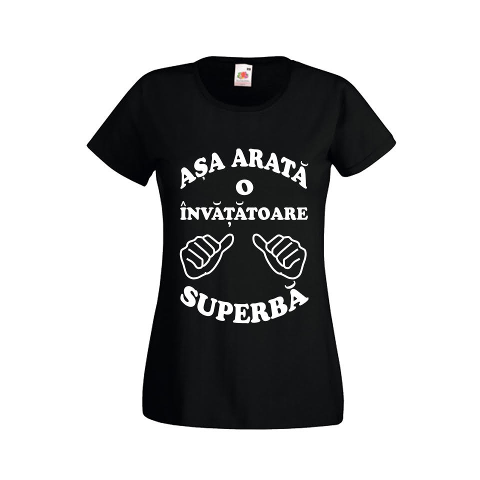 Tricou dama personalizat Fruit of the loom Asa arata o invatatoare superba negru 2XL