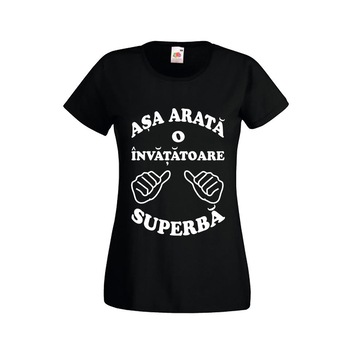 Tricou dama personalizat Fruit of the loom Asa arata o invatatoare superba negru 2XL Tricou dama personalizat Fruit of the loom Asa arata o invatatoare superba negru 2XL